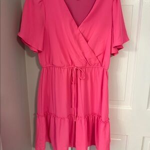 Vneck ruffle dress - hot pink